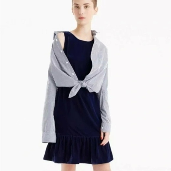 J. CREW Blue Ruffle Hem Velvet Sleeveless Cocktail Dress Women’s SZ 0 Blue NEW - Picture 4 of 10